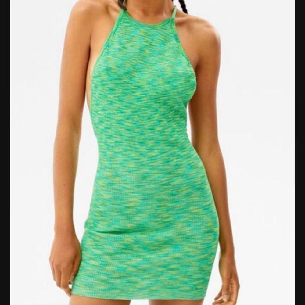 Bershka Green Halter Backless Beaded Mini Dress - Picture 5 of 5